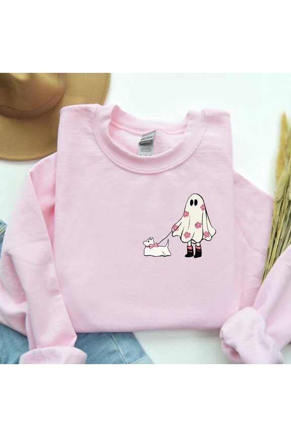 Cute Ghost Sweatshirt, Sweatshirt, Ghost Crewneck, Apparel, Spooky Sweatshirt, Costume All Size S-5Xl