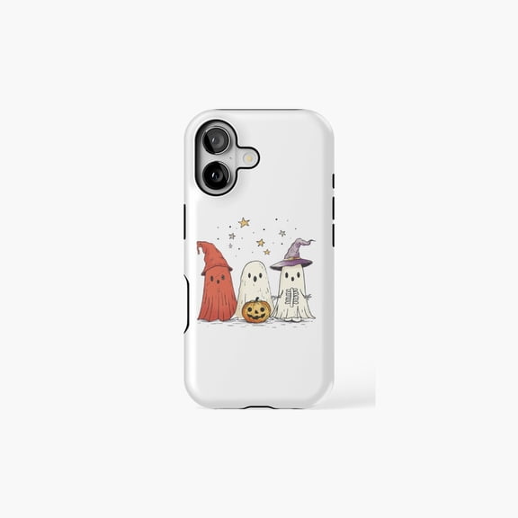 Cute Ghost Trio Pumpkin and Stars Illustration Universal Phone Case for iPhone 11–17 Pro Max