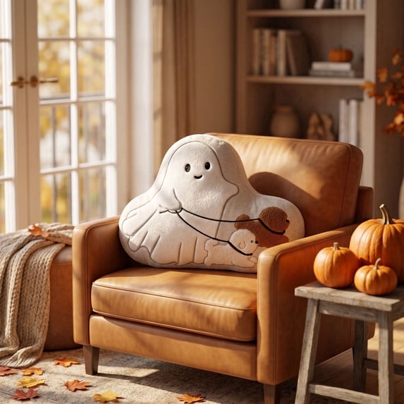 Cute Ghost Walking Dogs Shaped Throw Pillow, Spooky Fall Halloween Cushion Decor, Soft Plush Decorative Pillow for Sofa,Couch,Living Room Indoor Harvest Holiday Home Ornament