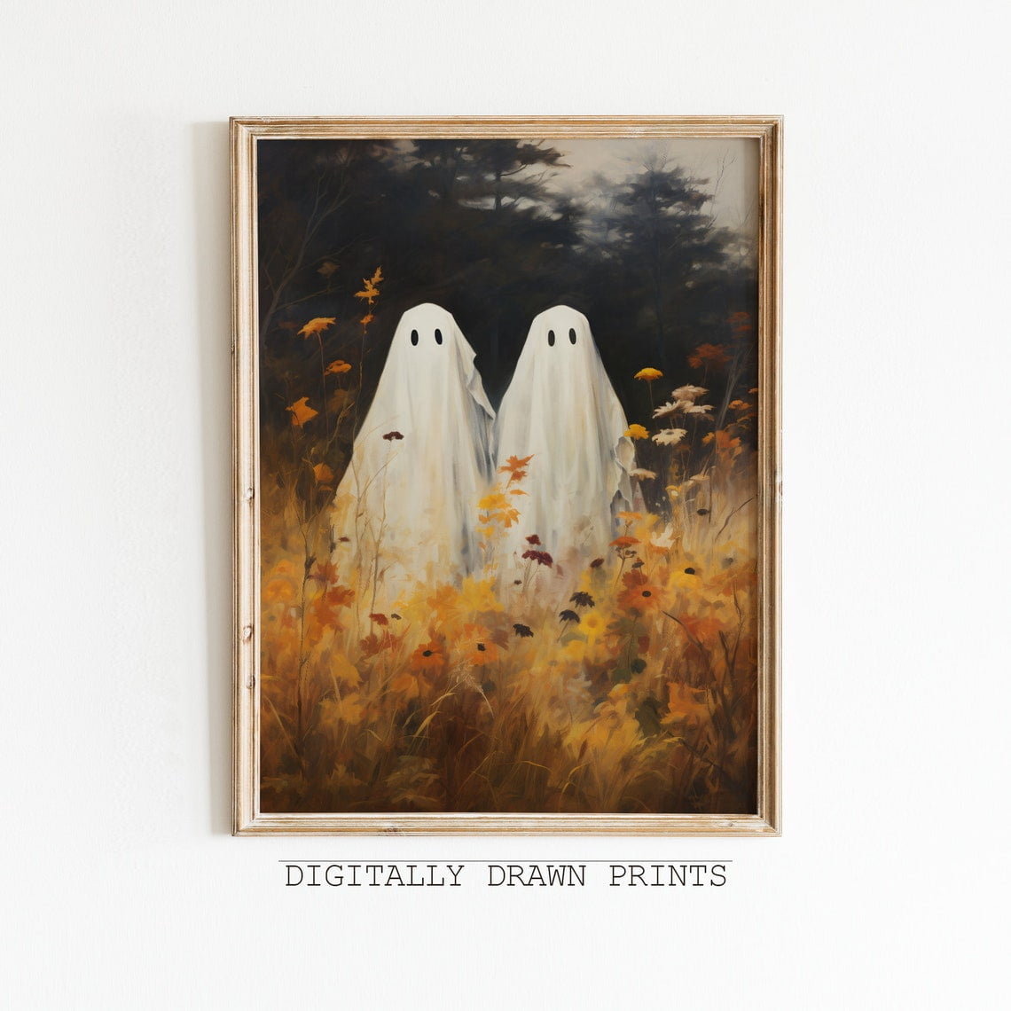 Cute Ghost Wall Art Print, Halloween Autumn Vintage Farm House Spooky ...
