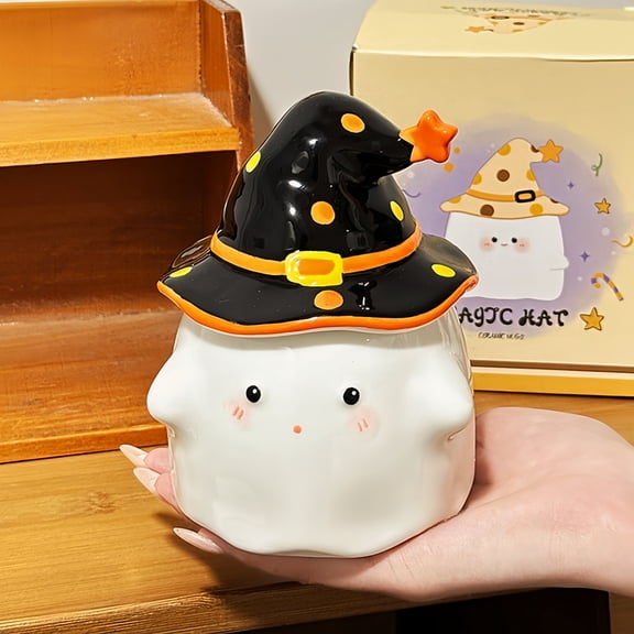 Cute Ghost Water Cup with High Appearance, Birthday Gift for Female Friends, Couple's Cup with Lid, Makeup Cup, Ceramic Cup