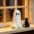 thumbnail image 1 of Cute Ghost With Black Cat Resin Figurines Halloween Mini Decor Statues, 1 of 7
