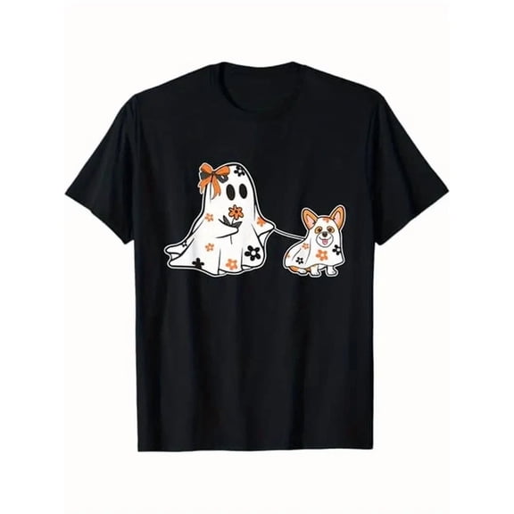 Cute Ghost With Corgi Boo Halloween Coquette Bow Corgi Mom T-Shirt, Gift for Men
