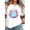 thumbnail image 1 of Cute Ghost With Flowers Funny Halloween Kids Girls Unisex T-Shirt, up to Size 5XL, 1 of 2