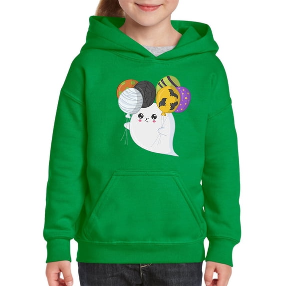 Cute Ghost With Spooky Balloons Hoodie Juniors -Image by Shutterstock, x-Large
