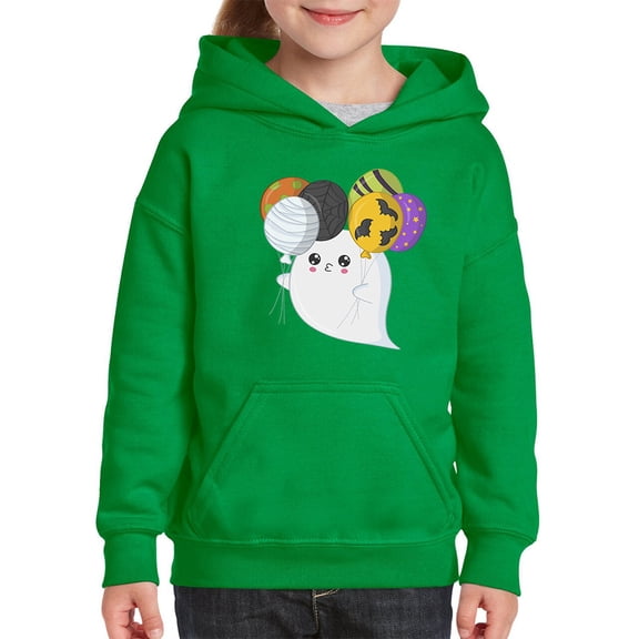Cute Ghost With Spooky Balloons Hoodie Juniors -Image by Shutterstock, x-Large