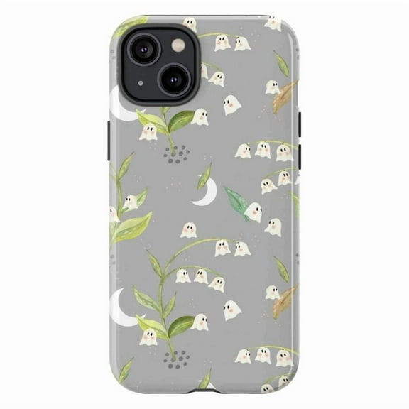 Cute Ghost and Moon Leaf Pattern Phone Case for iPhone 16 15 14 13 12 11 Pro Max Mini Plus – Soft Aesthetic Halloween Phone Cover