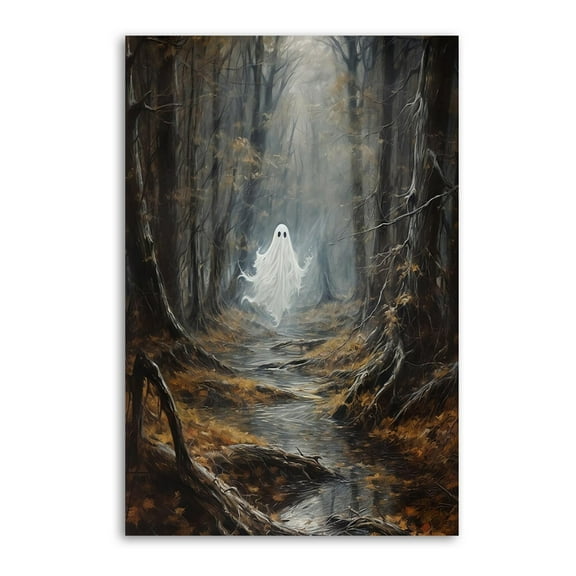 Cute Ghost in Woods Halloween Home Decor Poster Wall Art Hanging Picture Print Bedroom Decorative Painting Posters Room Aesthetic 24x36inch(60x90cm)