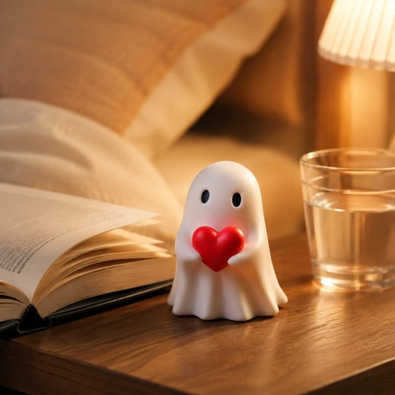 Cute Ghost with Heart Figurine 3.35 Inch Resin Tabletop Decor for Halloween & Valentines Day