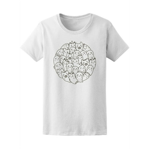 Cute Ghosts Circle Shape Pattern T-Shirt Women -Image by Shutterstock, Female x-Large