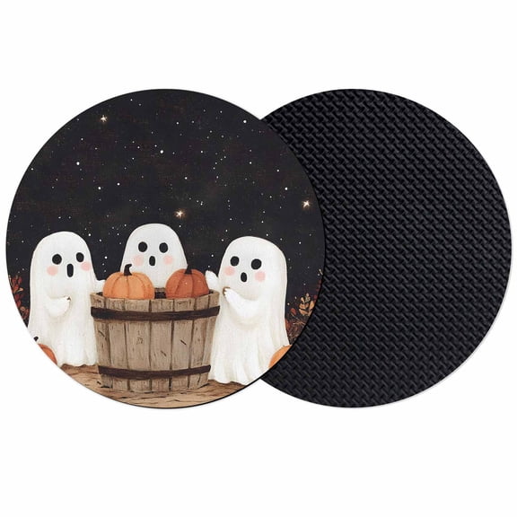 Cute Ghosts Coasters Set of 2, Absorbent Coasters for Drinks, Autumn Orange Napkins Harvest Black Night Coaster for Desk Coffee Table Protection, Home Decor House Warming Gifts 4"