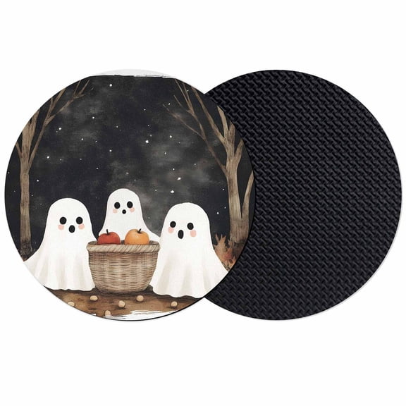 Cute Ghosts Coasters Set of 2, Absorbent Coasters for Drinks, Autumn Orange Napkins Harvest Trees Black Night Coaster for Desk Coffee Table Protection, Home Decor House Warming Gifts 4"