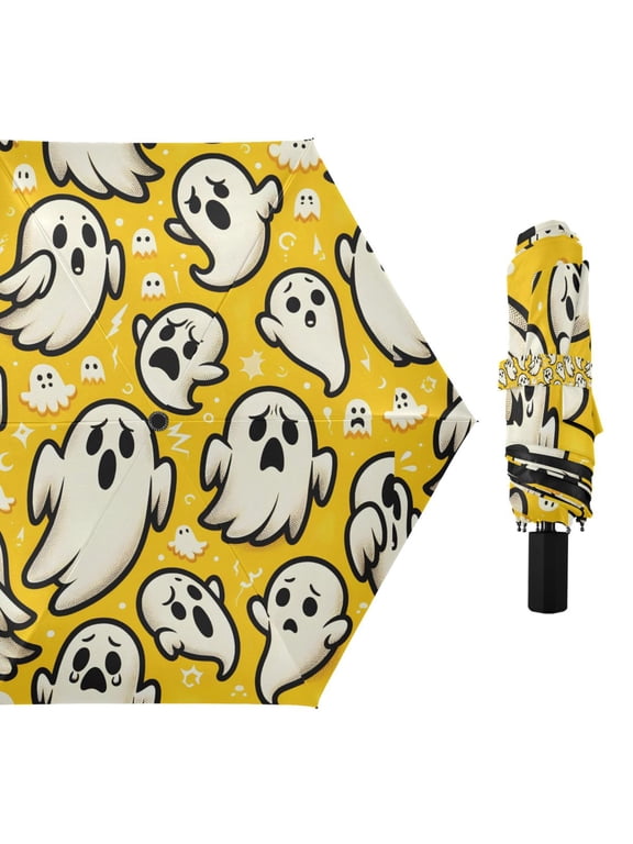 Cute Ghosts Compact Sun Umbrella Windproof Travel Umbrellas for Rain Strong Portable UV Protection