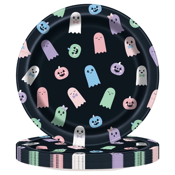 Cute Ghosts Disposable Paper Plates, Multicolor, 8.5", 30 Count, Halloween by Way To Celebrate
