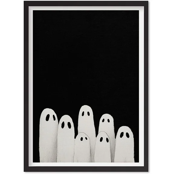 Cute Ghosts Halloween Printable Art, Vintage Spooky Wall Decor, Minimal Black, Matte Canvas Stretched, Posters for Room Bedroom Living Room Bathroom Wall Decor, Posters & Art Prints, Gift.