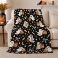 thumbnail image 1 of Cute Ghosts Jack-O-Lanterns autumn celebration, Festive autumn celebration Scene, Warm Flannel Blanket for Living Room and Family Room, Art Lovers autumn celebration Gift, Festive Home Decor, 1 of 9