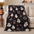 thumbnail image 1 of Cute Ghosts with Moons and Bows and Stars, Whimsical Halloween Style for Halloween Lovers, Pastel Spooky Pattern and Halloween Gift, Cozy Flannel Blanket for Playroom and Bedroom, Home Decor, 1 of 8