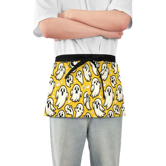 Cute Ghosts Server Apron with 3 Pockets Waterproof Waitress Waist Short Apron for Man Woman 12 Inches
