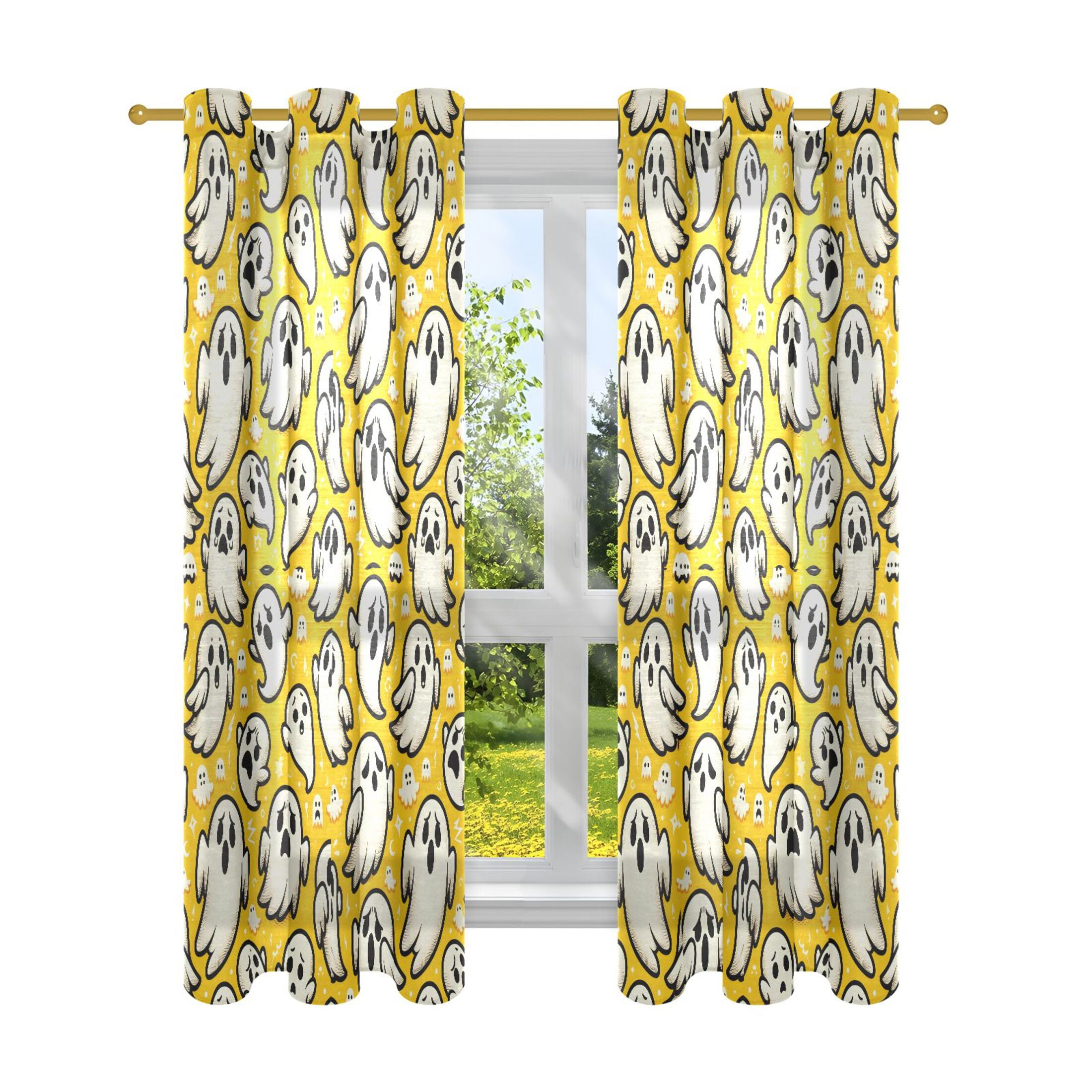 Cute Ghosts Sheer Curtains Grommet Drapes Light Filtering for Bedroom