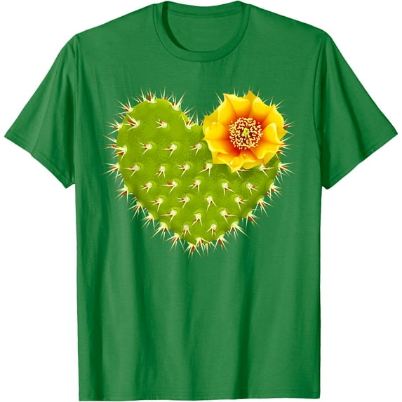 Cute Giant Cactus Heart with Yellow Desert Flower Unisex T-Shirt for Men Women Kids Toddler,Irish Green Color,Size M