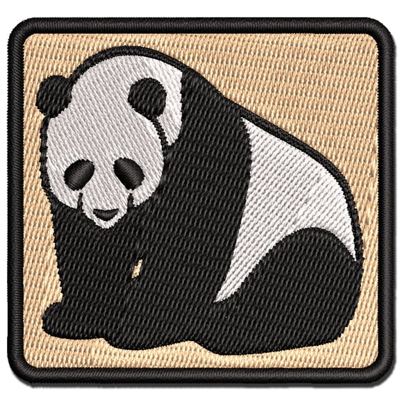 Cute Giant Panda Bear Sitting Applique Multi-Color Embroidered Hook & Loop Patch - 3 Inch Medium