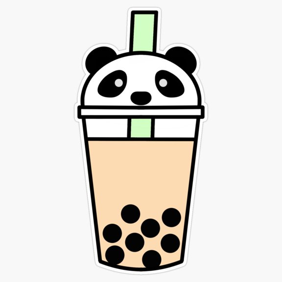 Cute Giant Panda Drinking Sweet Milk Bubble Tea Tapioca Pearl Decal For Kids Bottle Sticker