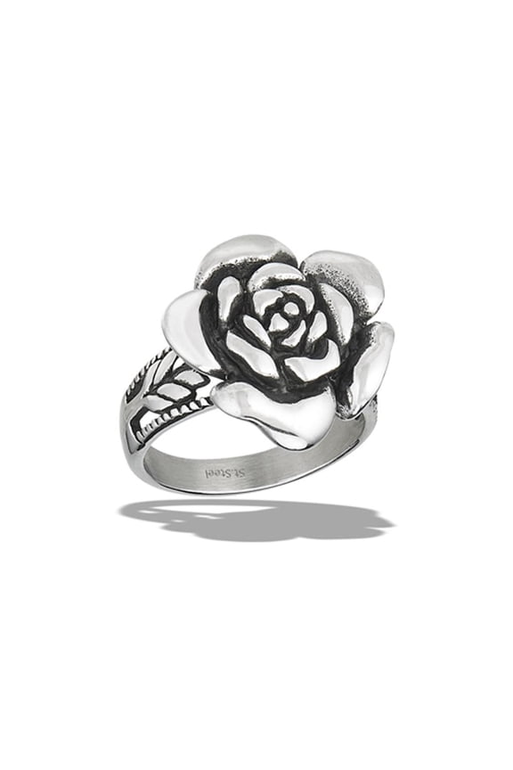 Cute Giant Rose Ring Vintage Stainless Steel Vogue Love Flower Band Gray Jewelry Female Male Size 10