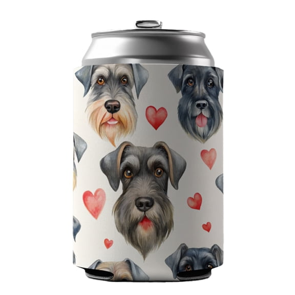Cute Giant Schnauzer Dog Faces Hearts Drink Beer Soda Insulated Sleeve Holder Can Cooler Hugger