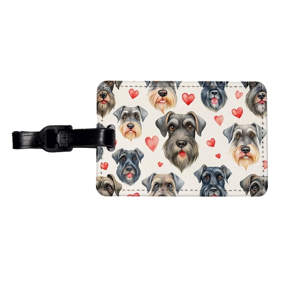 Cute Giant Schnauzer Dog Faces Hearts Faux Leather Travel Luggage Tag