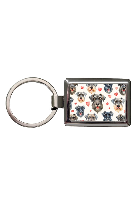 Cute Giant Schnauzer Dog Faces Hearts Metal Rectangle Keychain