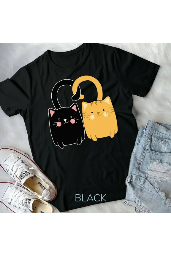 Cute Ginger Cat Black Kitten Love Valentines Day Unisex & T Shirt
