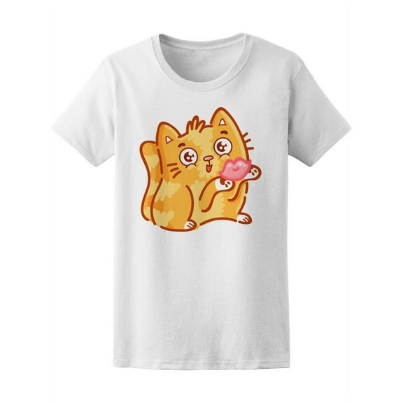 Cute Ginger Cat Blowing Kiss T-Shirt Women -Image by Shutterstock, Female x-Large