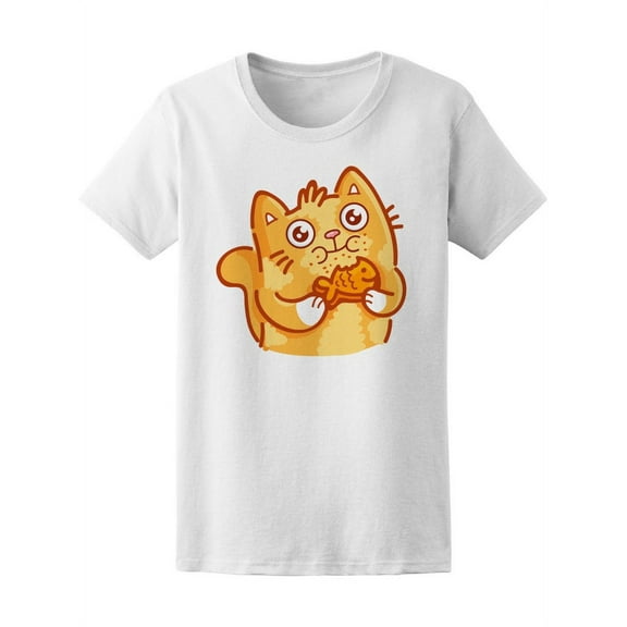 Cute Ginger Cat Eating T-Shirt Women -Image by Shutterstock, Female x-Large