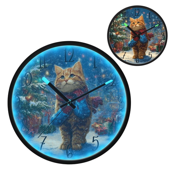 Cute Ginger Cat Luminous Wall Clock with Sound-Activated LED 12-Inch Silent Acrylic Timepiece for Bedroom Livingroom or Office