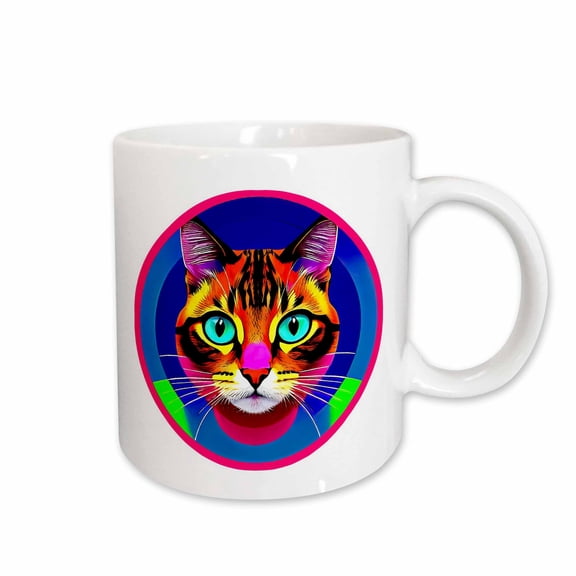 3drose, Cute Ginger Cat with Blue Eyes Digital Art Inside the Round Frame, 15oz Mug