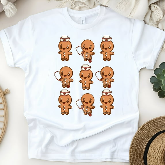 Cute Gingerbread Character Graphic T-Shirt for Men and Women, Unisex Casual Tee, White, Size 3XL