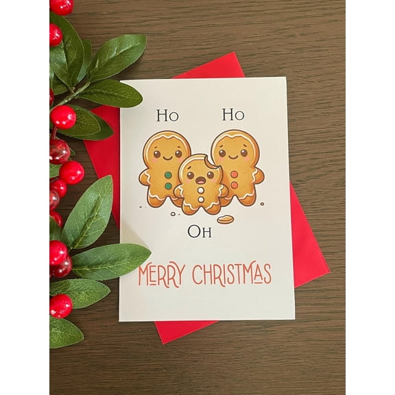 Cute Gingerbread Christmas Card "Merry Christmas" with Adorable Cookie Characters Blank Inside, Envelope Included Perfect Holiday Greeting for Friends & Family
