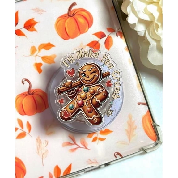 Cute Gingerbread Cookie Holiday Phone Grip with Funny Ill Make You Crumb Pun | Festive Autumn &