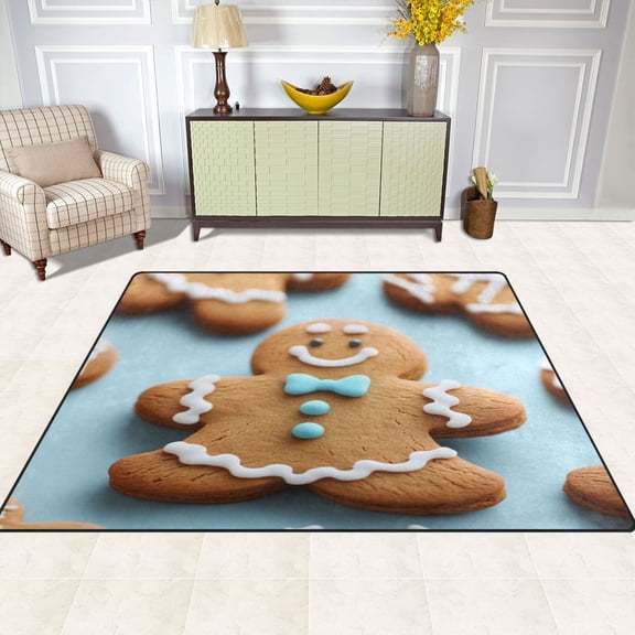 Cute Gingerbread Man 63''x48'' Plush Memory Foam Bath Mat, Soft, Absorbent, Non Slip, Durable