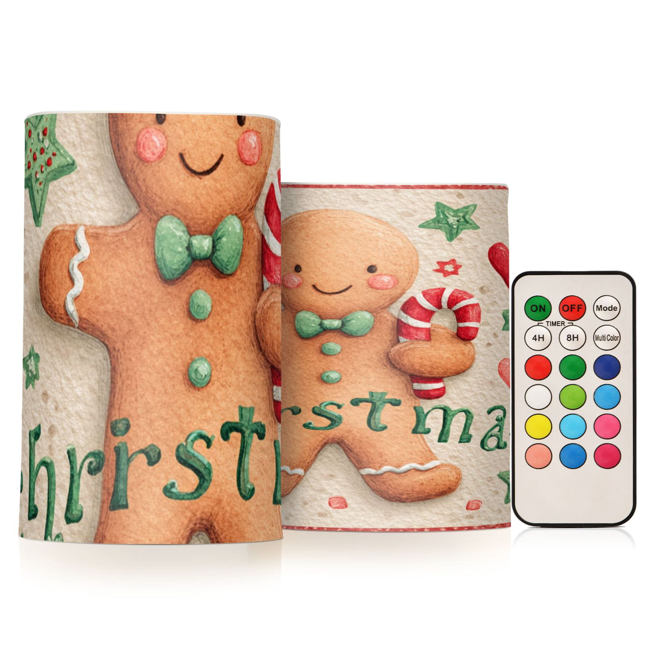 Cute Gingerbread Man Candy Cane Flickering Flameless Candles Battery ...
