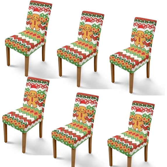 Cute Gingerbread Man Christmas Chair Covers Set of 6 Removable Washable Anti Slip Chair Covers for Dining Chairs Spandex Parsons Chairs Slipcover Xmas Furniture Protector for Dining Room