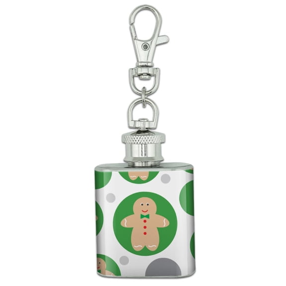 Cute Gingerbread Man Cookie Christmas Stainless Steel 1oz Mini Flask Key Chain