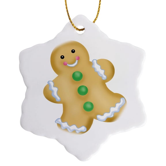Cute Gingerbread Man Illustration, 3 inch Snowflake Porcelain Ornament