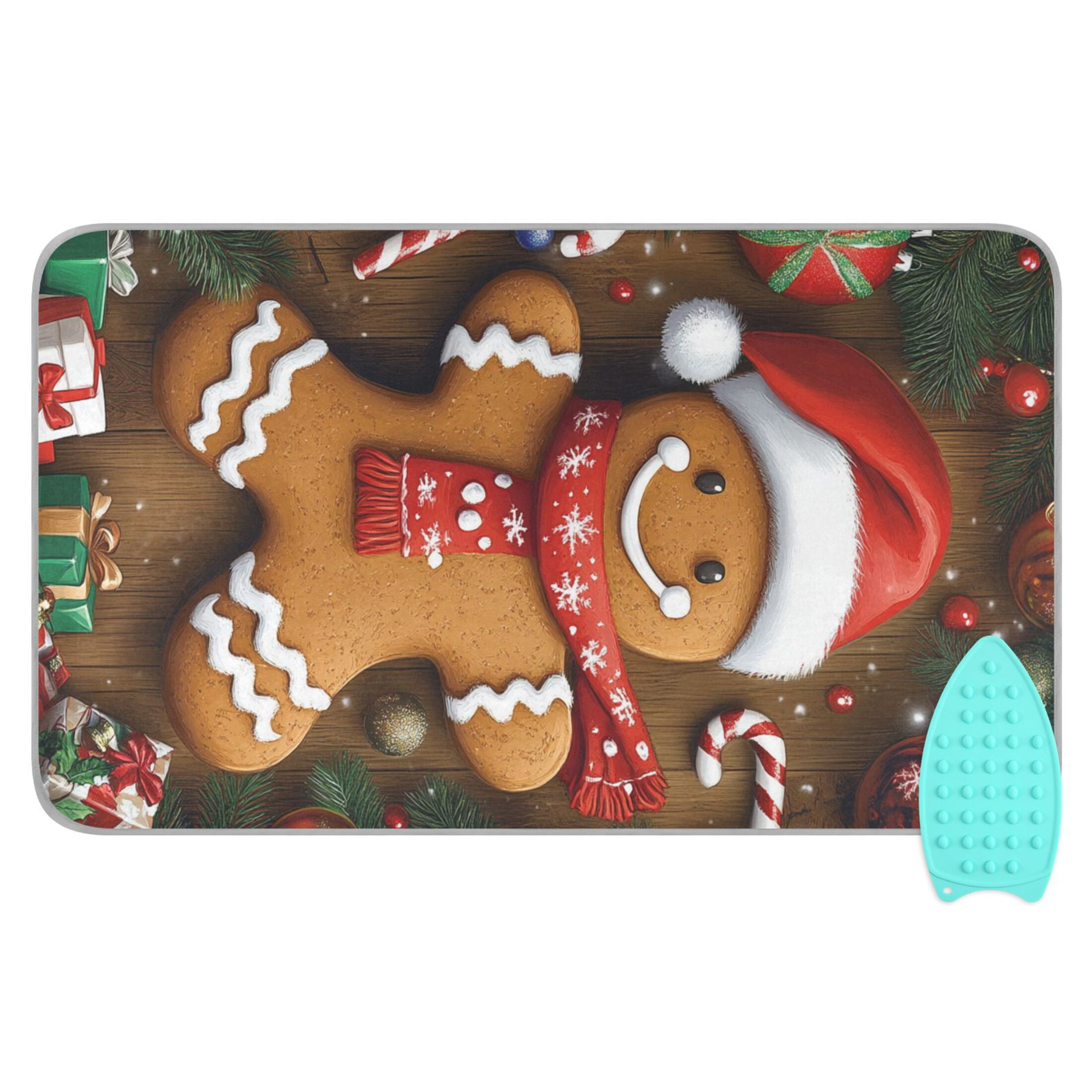 Cute Gingerbread Man Ironing Mat Blanket for Table Top Travel Portable Ironing Board Pad 47.2x27.6 Inch