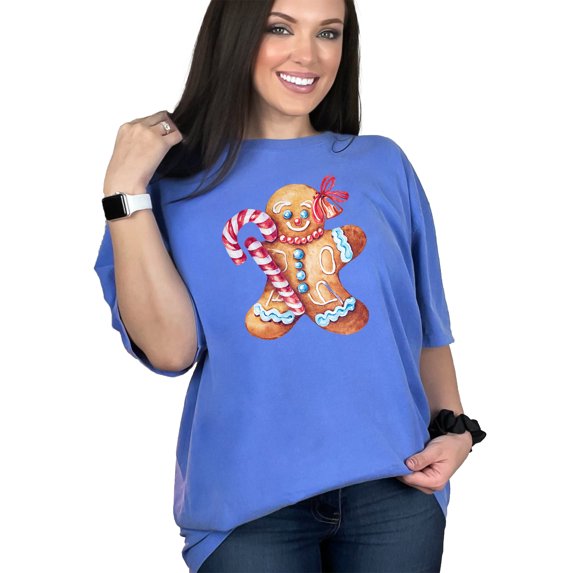 Cute Gingerbread Man Shirt, Christmas Holiday T-Shirt, Festive Candy Cane Top, Fun Holiday Apparel, Unique Xmas Wear, Flo Blue Comfort Colors T-Shirt, 3XL