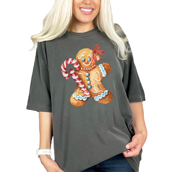 Cute Gingerbread Man Shirt, Christmas Holiday T-Shirt, Festive Candy Cane Top, Fun Holiday Apparel, Unique Xmas Wear, Pepper Comfort Colors T-Shirt, Medium
