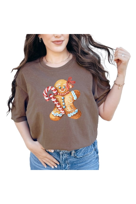 Cute Gingerbread Man Shirt, Christmas Holiday T-Shirt, Festive Candy Cane Top, Fun Holiday Apparel, Unique Xmas Wear, Espresso Comfort Colors T-Shirt, Large