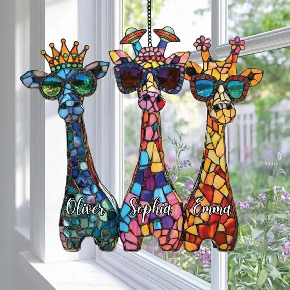 Cute Giraffe Acrylic Suncatcher Window Hanging Personalized Custom Name
