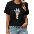 thumbnail image 1 of Cute Giraffe American Flag Sunglasses Bubble Gum Graphic Tees Womans T-shirt Tops Black/White S-5XL, 1 of 4