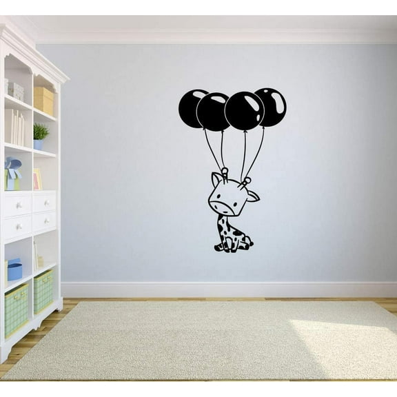 Cute Giraffe Balloons Giraffes Cartoon Animal Wall Sticker Art Decal for Girls Boys Kids Room Bedroom Nursery Kindergarten House Fun Home Decor Stickers Wall Art Vinyl Decoration Size (30x27 inch)